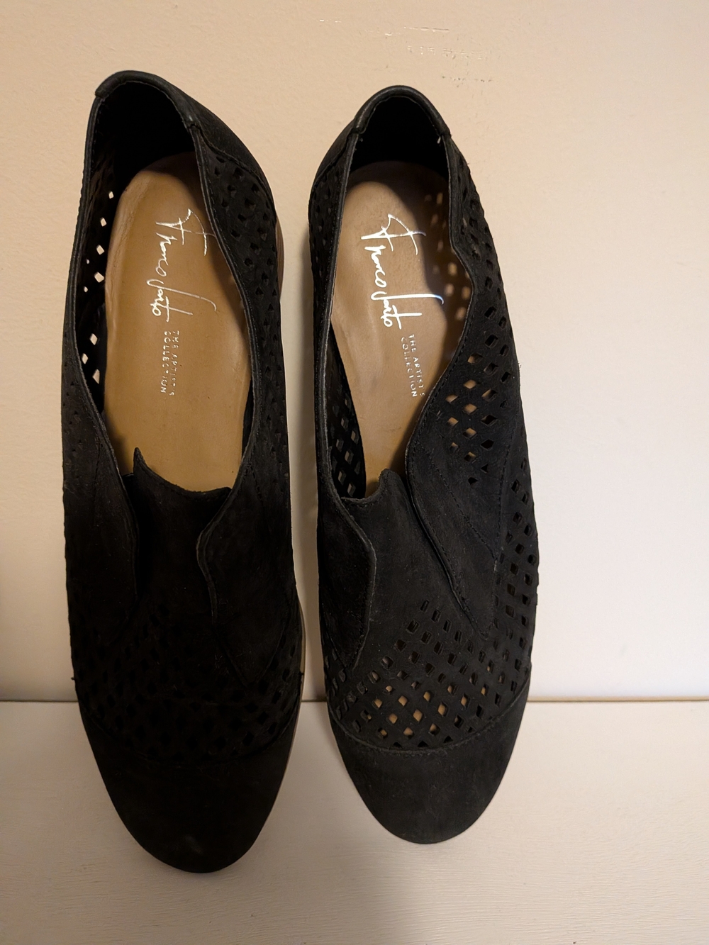 Franco Sarto Laerher Black Perforated Suede Slip-On Flats Size 7